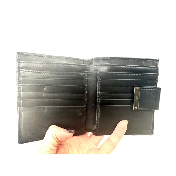 Gucci Black Monogram Canvas Metal Bar Snap Small Wallet - Picture 4 of 8